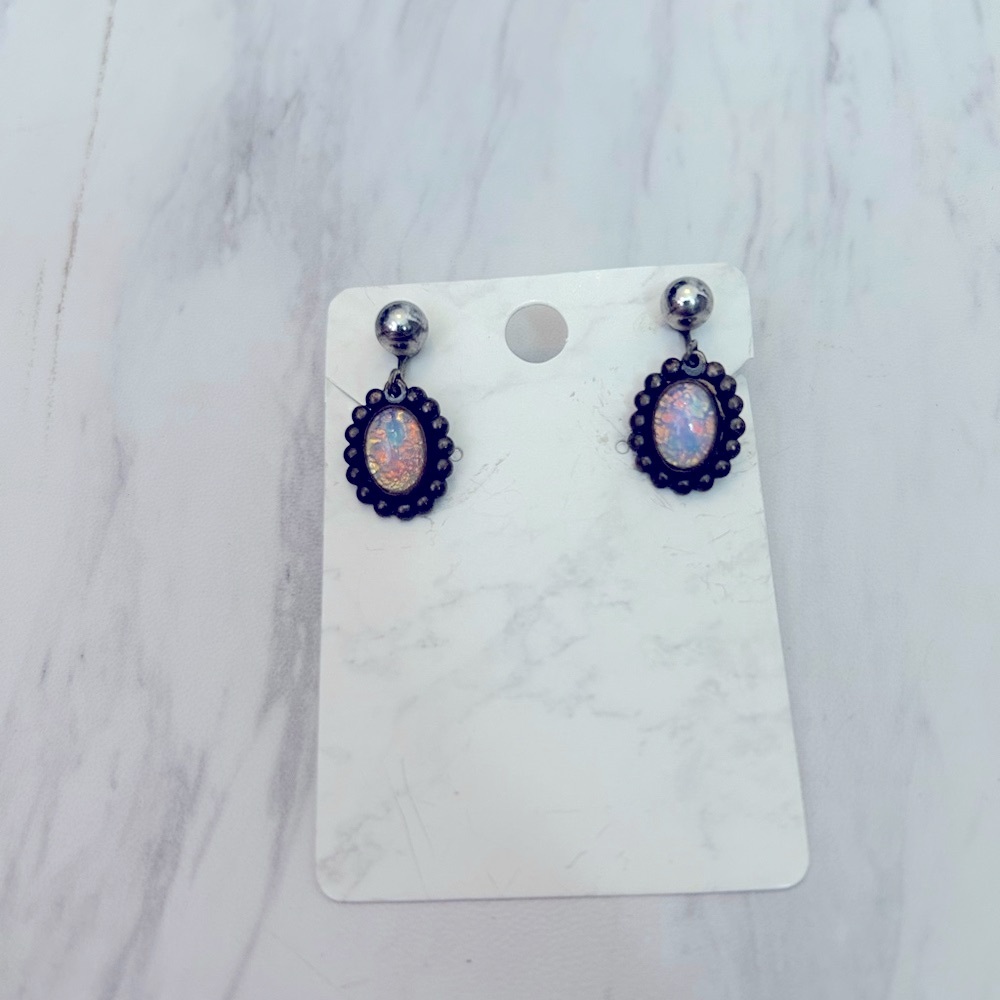 Vintage Faux Opal Sterling Drop Earrings